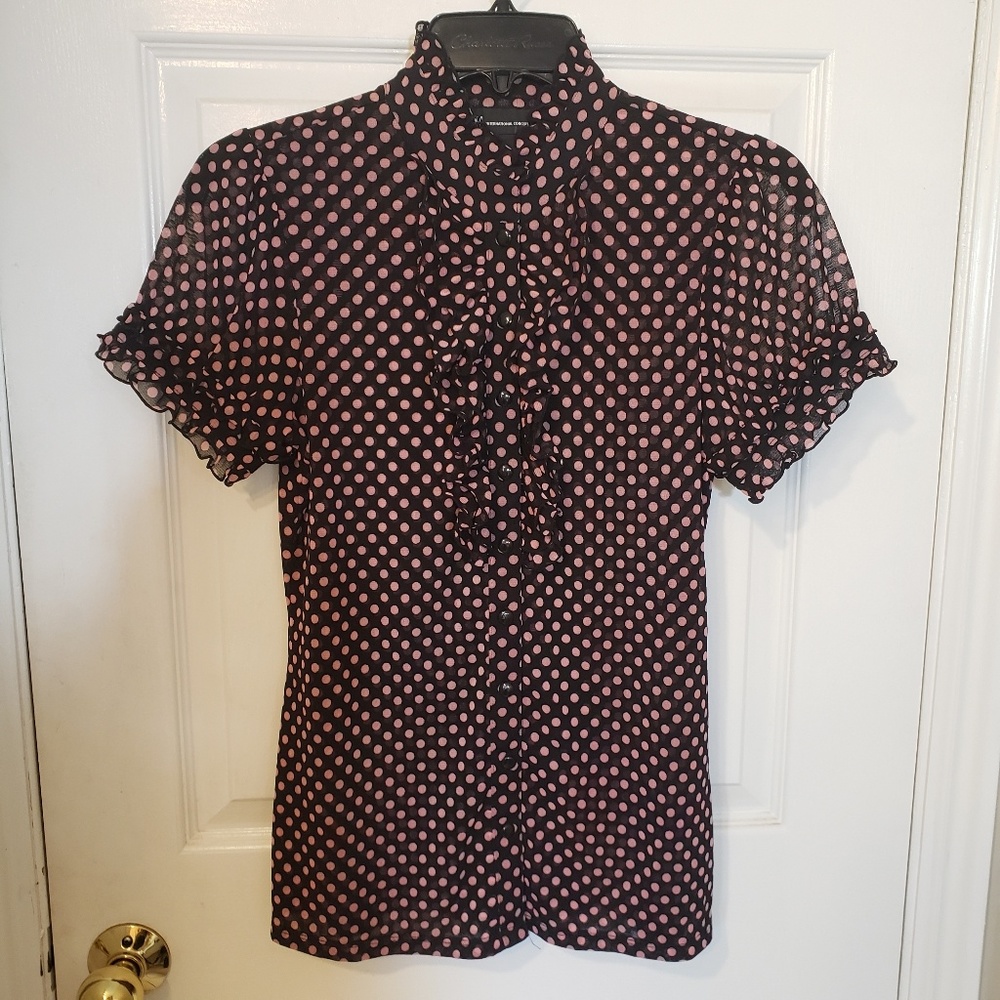 Inc black with pink polka dots blouse